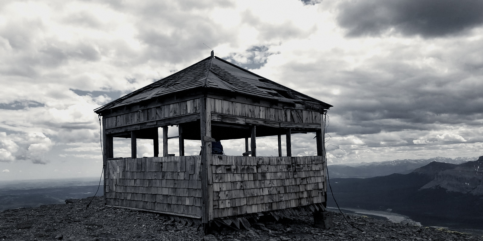 Fire lookout on the summit of Black Rock Mountain, Eastern Slopes, Alberta